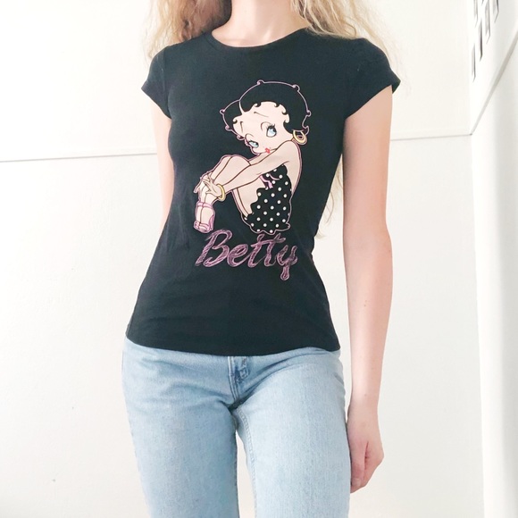 Betty Boop Tops - Betty Boop • Black Crewneck Graphic T-Shirt